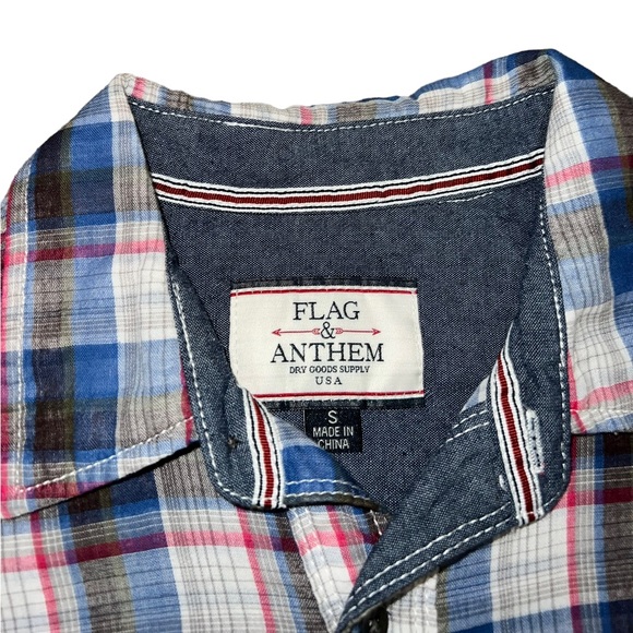 Flag & Anthem Plaid Baby Blue Long Sleeve Button Up Shirt Men’s Size Small - Picture 3 of 3